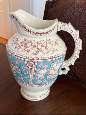 Antique Old Hall Earthenware 12”H Pitcher Pomona Transfer-ware England 1861-1886